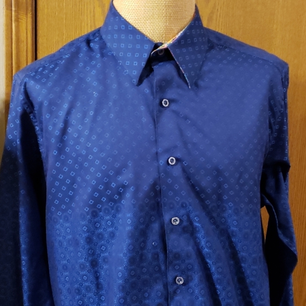 Robert graham flip cuff dress shirt blue on blue